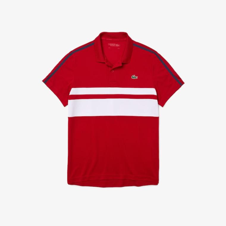 Lacoste SPORT Légáteresztő Piqué Tenisz Polo Shirt Piros Fehér Sötétkék Kék | 7htUK6xP