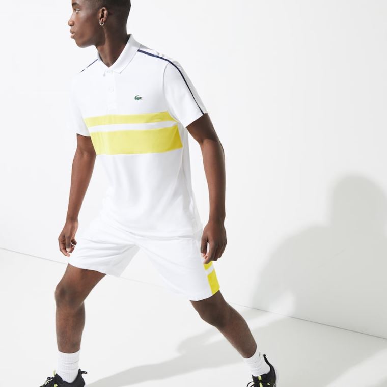 Lacoste SPORT Légáteresztő Piqué Tenisz Polo Shirt Fehér Sárga Sötétkék Kék | Lad8zbdj