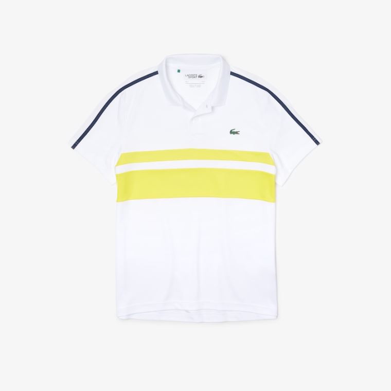 Lacoste SPORT Légáteresztő Piqué Tenisz Polo Shirt Fehér Sárga Sötétkék Kék | Lad8zbdj