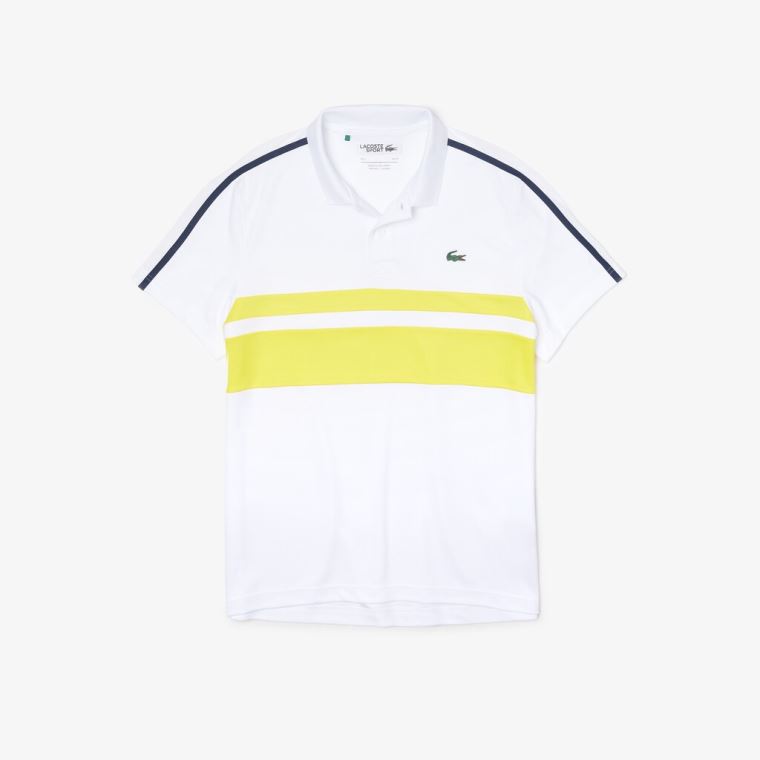 Lacoste SPORT Légáteresztő Piqué Tenisz Polo Shirt Fehér Sárga Sötétkék Kék | x5wCcUmR