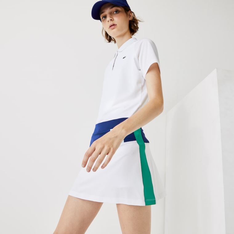 Lacoste SPORT Légáteresztő Stretch Tenisz Skirt Kék Fehér Sárga Kék Zöld | WBFHQsSe