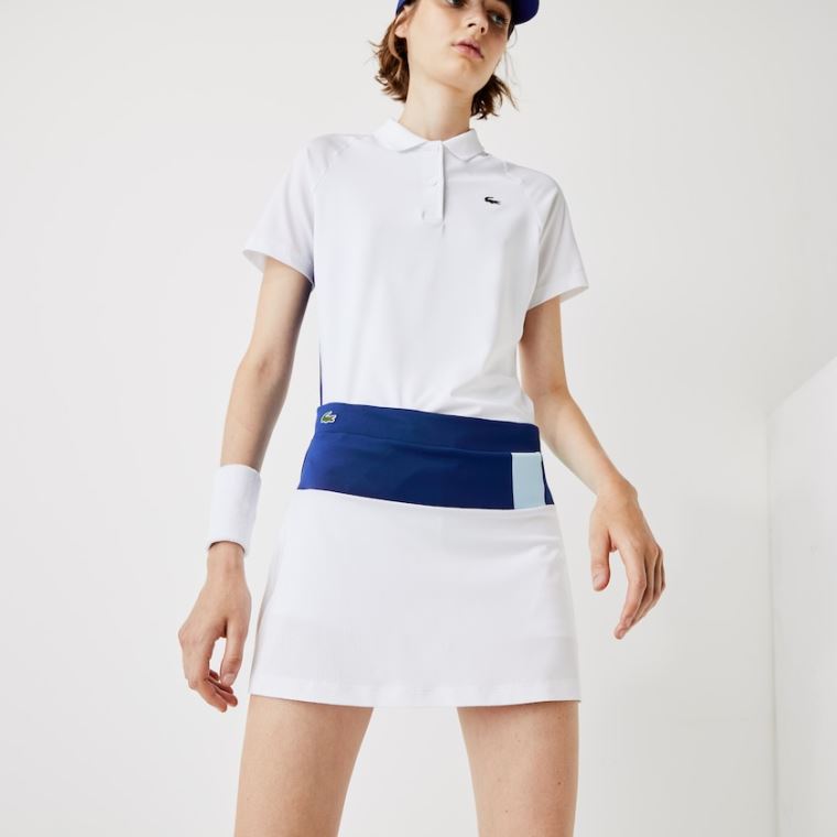 Lacoste SPORT Légáteresztő Stretch Tenisz Skirt Kék Fehér Sárga Kék Zöld | WBFHQsSe