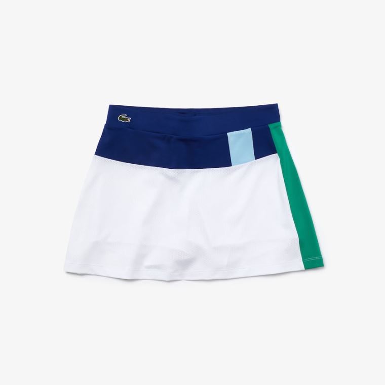 Lacoste SPORT Légáteresztő Stretch Tenisz Skirt Kék Fehér Sárga Kék Zöld | WBFHQsSe