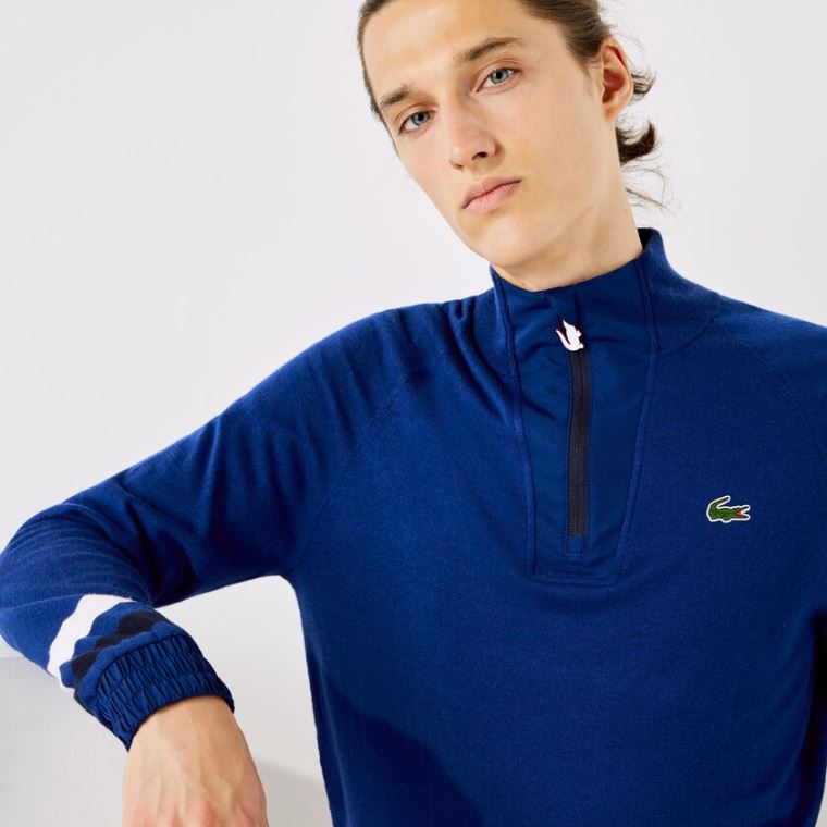 Lacoste SPORT Légáteresztő Wool Golf Pulóver Kék Sötétkék Kék Fehér | 7YpOwOv6