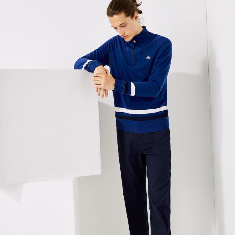 Lacoste SPORT Légáteresztő Wool Golf Pulóver Kék Sötétkék Kék Fehér | 7YpOwOv6