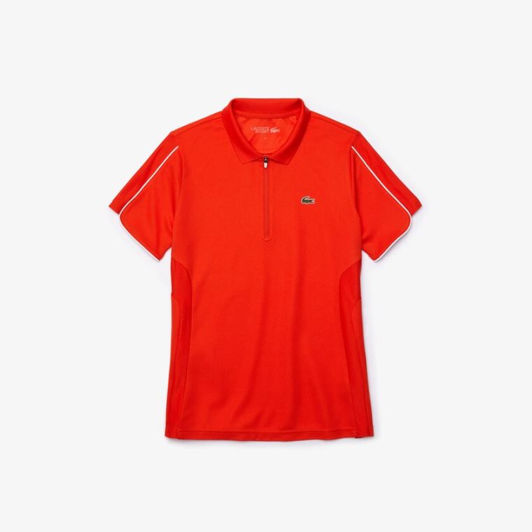 Lacoste SPORT Légáteresztő Zip-Up Polo Shirt Piros Fehér | GybdO6zp