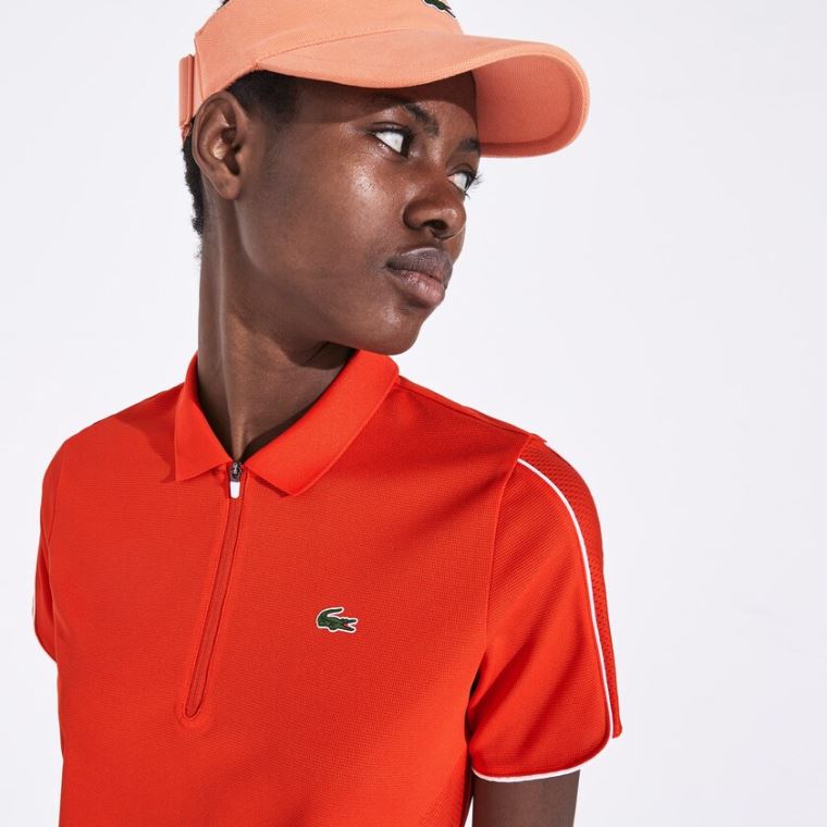 Lacoste SPORT Légáteresztő Zip-Up Polo Shirt Piros Fehér | GybdO6zp