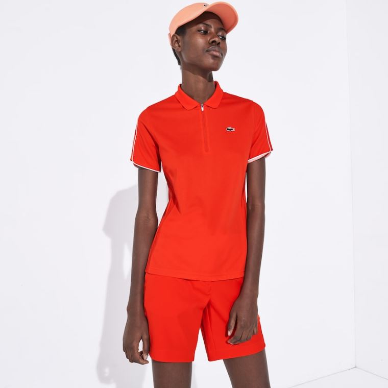 Lacoste SPORT Légáteresztő Zip-Up Polo Shirt Piros Fehér | GybdO6zp