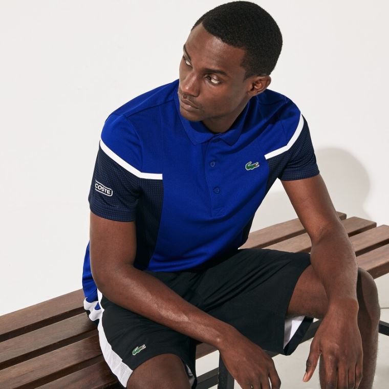 Lacoste SPORT Mesh Panel Légáteresztő Tenisz Polo Shirt Kék Fekete Fehér | 9JyLFTOl