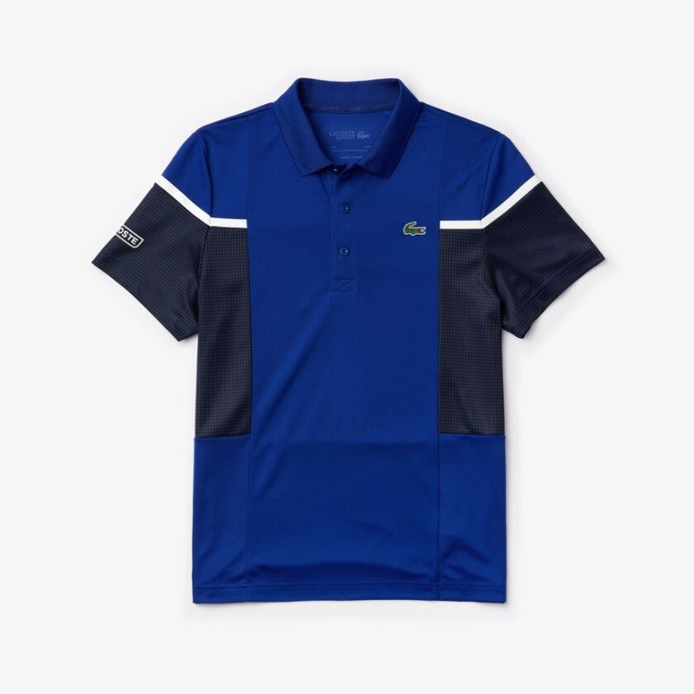 Lacoste SPORT Mesh Panel Légáteresztő Tenisz Polo Shirt Kék Fekete Fehér | 9JyLFTOl