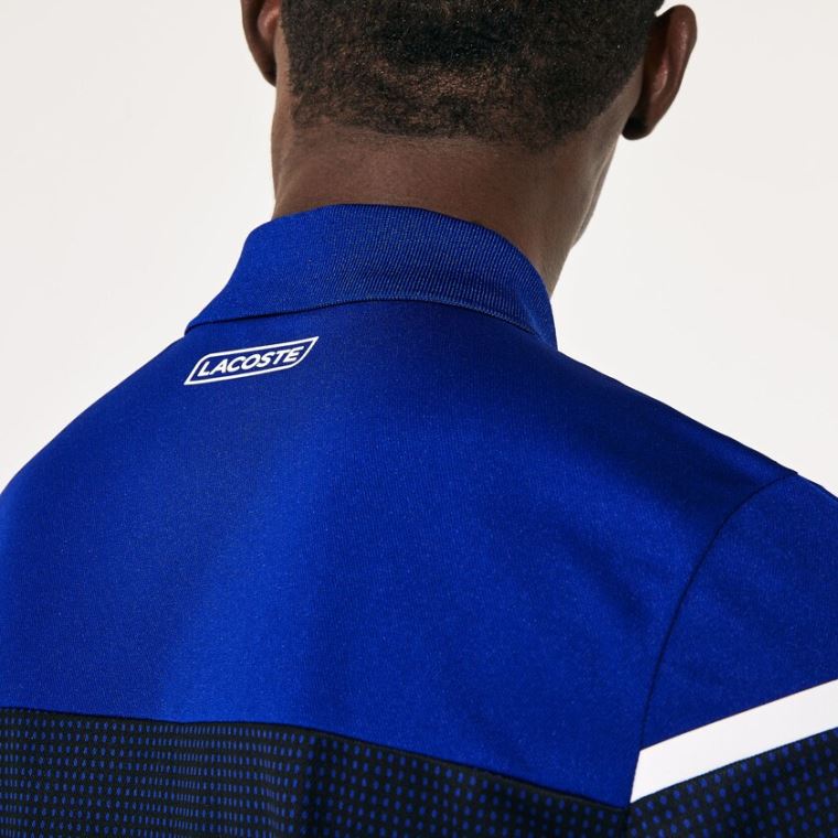 Lacoste SPORT Mesh Panel Légáteresztő Tenisz Polo Shirt Kék Fekete Fehér | 9JyLFTOl