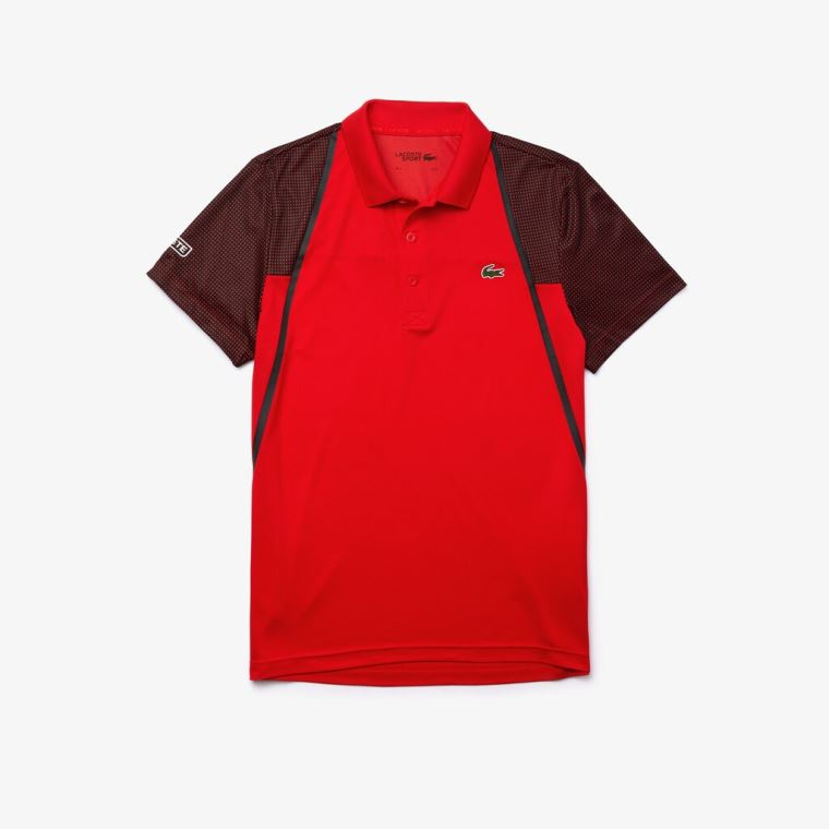 Lacoste SPORT Mesh Sleeved Légáteresztő Tenisz Polo Shirt Piros Fehér Fekete | Gupn7HpQ