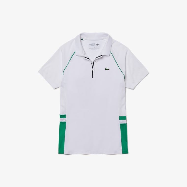 Lacoste SPORT Mixed-Matterial Légáteresztő Stretch Tenisz Polo Fehér Zöld Sötétkék Kék | f11SOFK6