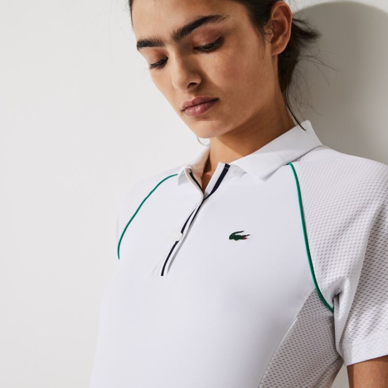 Lacoste SPORT Mixed-Matterial Légáteresztő Stretch Tenisz Polo Fehér Zöld Sötétkék Kék | f11SOFK6