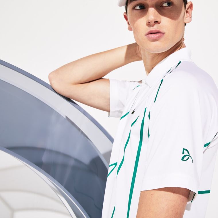 Lacoste SPORT Novak Djokovic Printed Légáteresztő Polo Shirt Fehér Zöld | 2J0heIDR