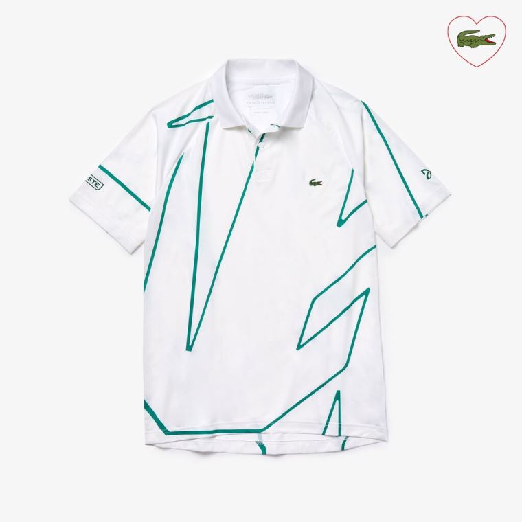 Lacoste SPORT Novak Djokovic Printed Légáteresztő Polo Shirt Fehér Zöld | 2J0heIDR