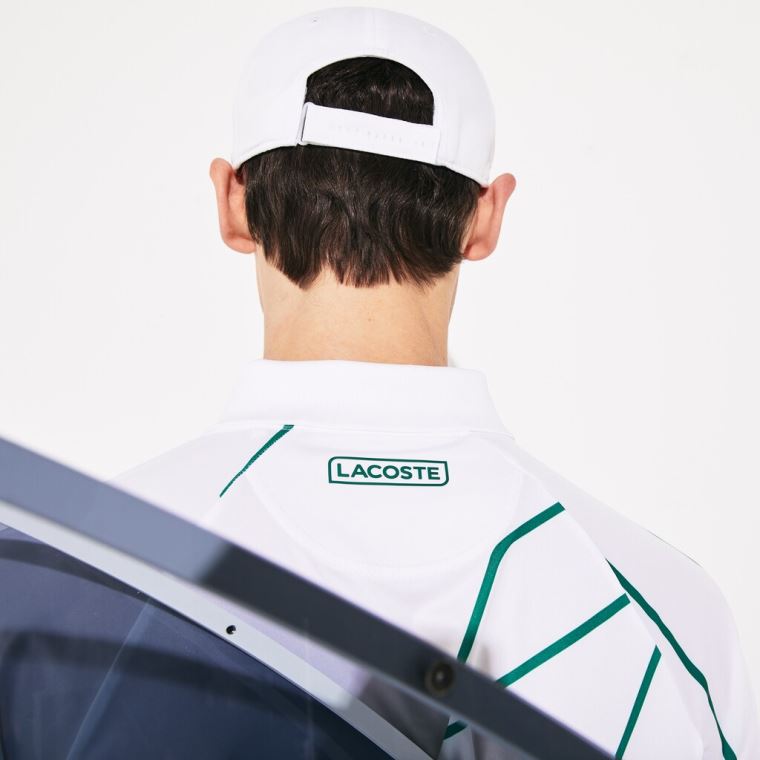 Lacoste SPORT Novak Djokovic Printed Légáteresztő Polo Shirt Fehér Zöld | 2J0heIDR