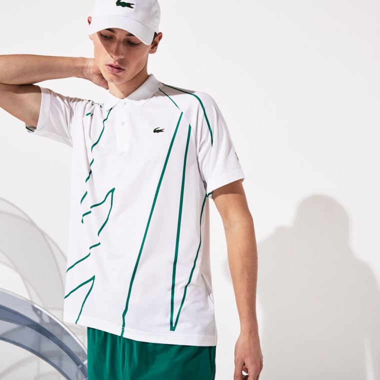 Lacoste SPORT Novak Djokovic Printed Légáteresztő Polo Shirt Fehér Zöld | 2J0heIDR