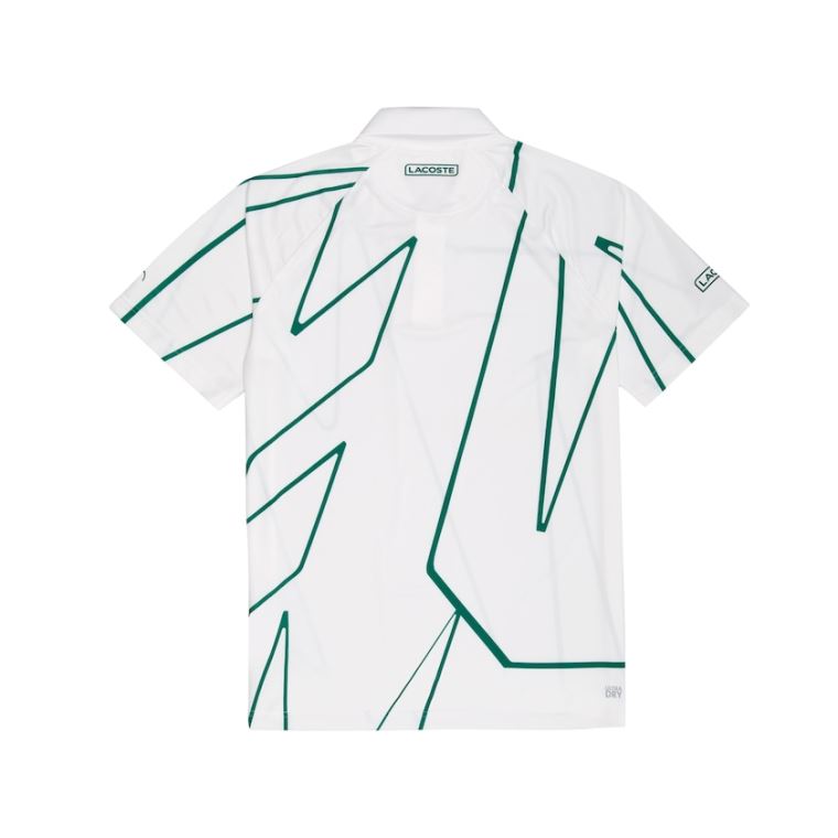 Lacoste SPORT Novak Djokovic Printed Légáteresztő Polo Shirt Fehér Zöld | GBktls3s