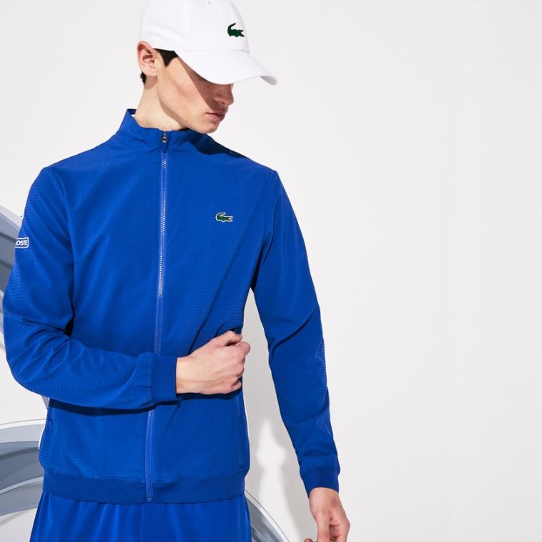 Lacoste SPORT Novak Djokovic Textured Zip Jacket Kék Fehér | 77KoD7jL