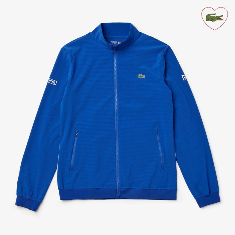 Lacoste SPORT Novak Djokovic Textured Zip Jacket Kék Fehér | 77KoD7jL