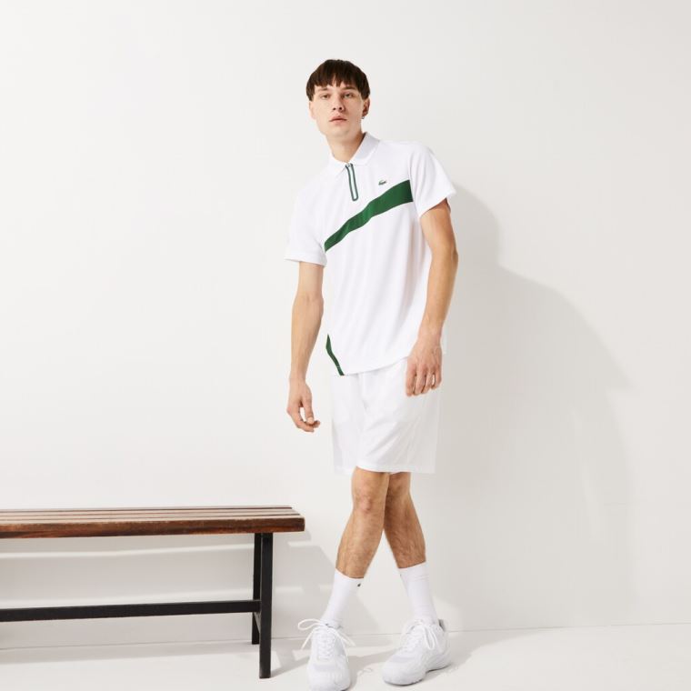 Lacoste SPORT Paneled Légáteresztő Piqué Tenisz Polo Shirt Sötétkék Kék Fehér | REtdOykE