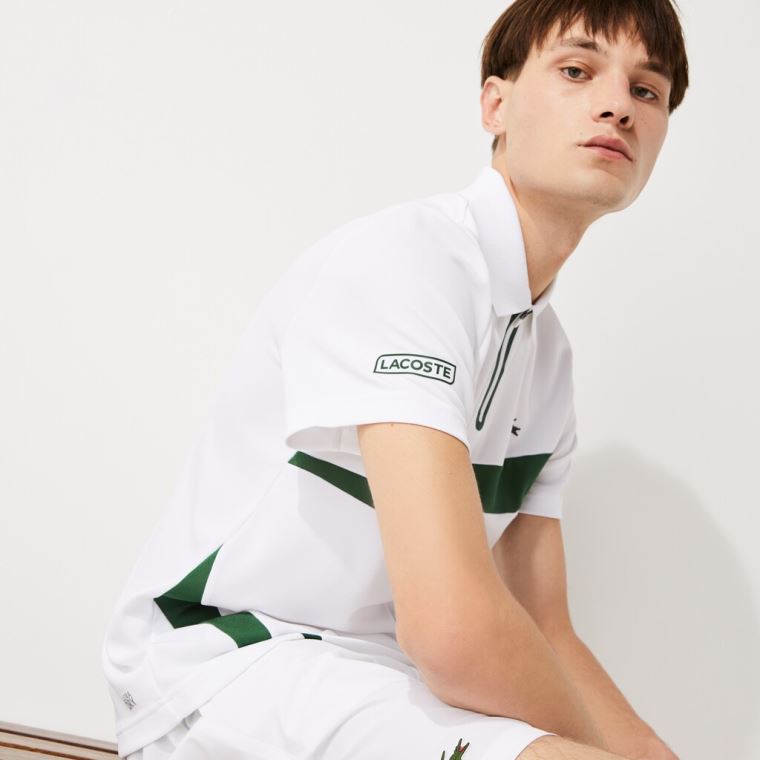 Lacoste SPORT Paneled Légáteresztő Piqué Tenisz Polo Shirt Sötétkék Kék Fehér | REtdOykE