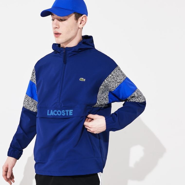 Lacoste SPORT Print-Blocked Performance Windbreaker Sötétkék Kék Fekete Fehér Kék | aJImldEM