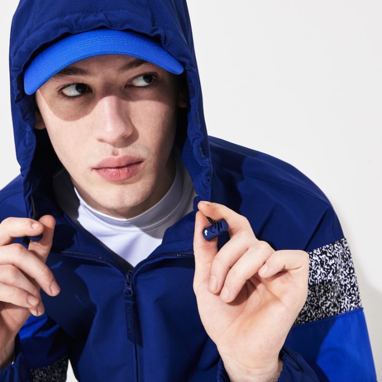 Lacoste SPORT Print-Blocked Performance Windbreaker Sötétkék Kék Fekete Fehér Kék | aJImldEM