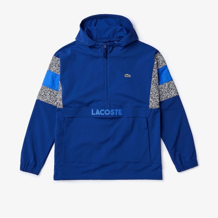 Lacoste SPORT Print-Blocked Performance Windbreaker Sötétkék Kék Fekete Fehér Kék | aJImldEM