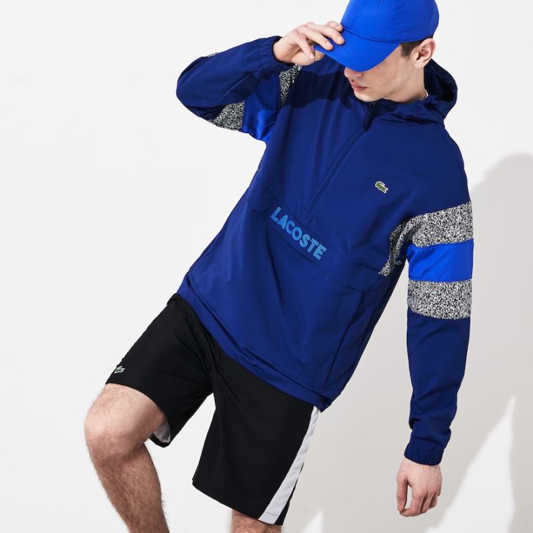 Lacoste SPORT Print-Blocked Performance Windbreaker Sötétkék Kék Fekete Fehér Kék | aJImldEM