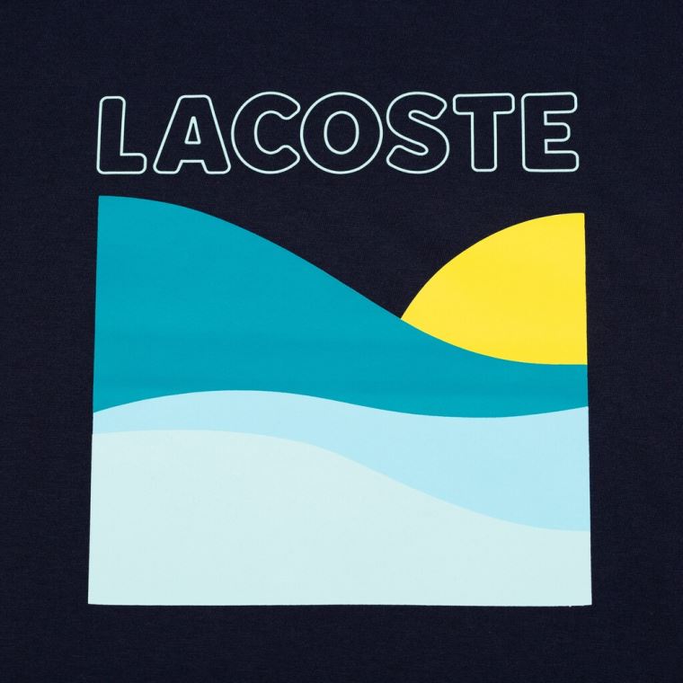 Lacoste SPORT Printed Tenisz T-Shirt Sötétkék Kék Fehér | H9X36V8s