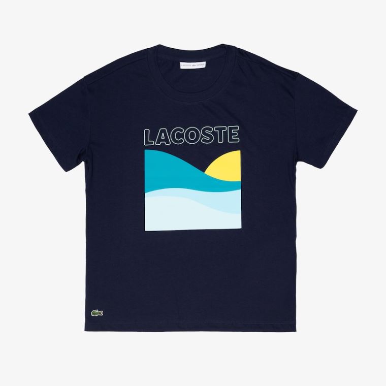 Lacoste SPORT Printed Tenisz T-Shirt Sötétkék Kék Fehér | H9X36V8s