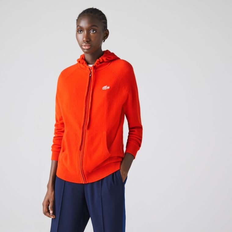 Lacoste SPORT Recycled Cashmere Zip Pulóver Piros | EsgKeHb3