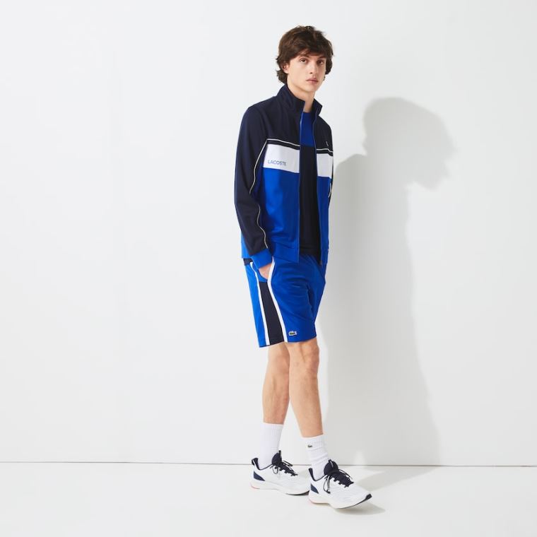 Lacoste SPORT Resistant Colourblock Piqué Zip Sweatshirt Sötétkék Kék Kék Fehér Kék | NXNGgxEB