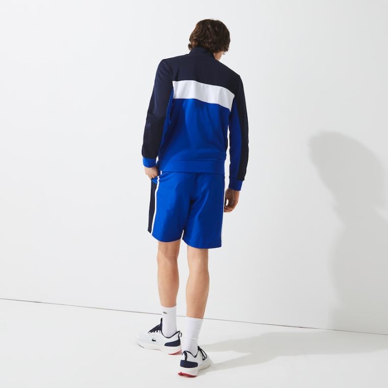 Lacoste SPORT Resistant Colourblock Piqué Zip Sweatshirt Sötétkék Kék Kék Fehér Kék | NXNGgxEB