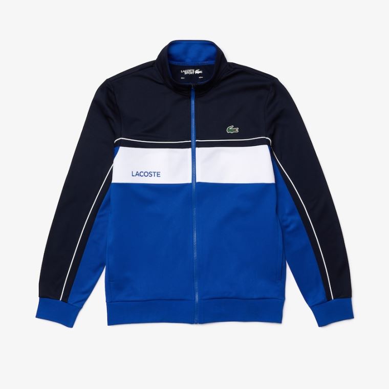 Lacoste SPORT Resistant Colourblock Piqué Zip Sweatshirt Sötétkék Kék Kék Fehér Kék | NXNGgxEB