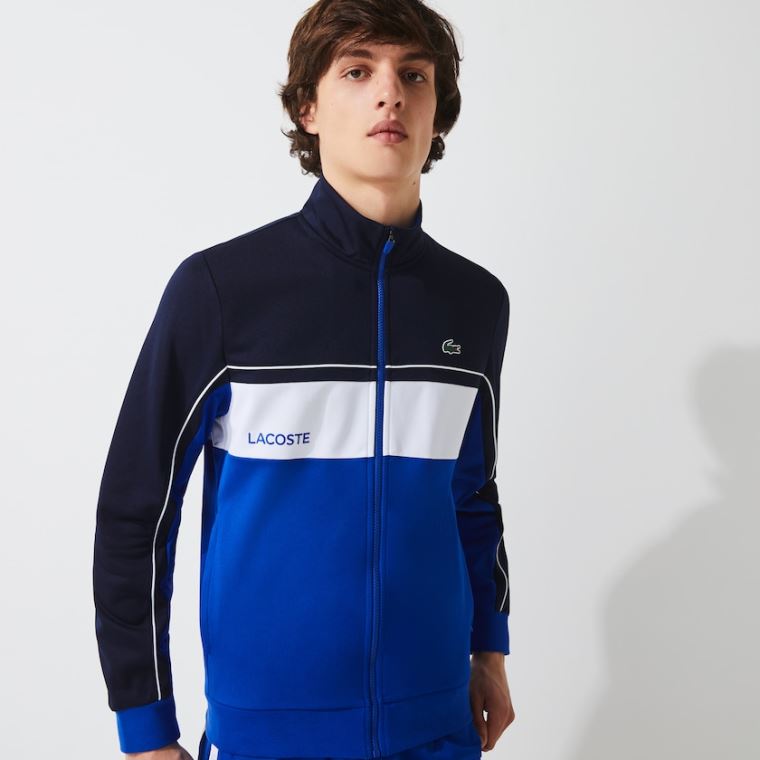 Lacoste SPORT Resistant Colourblock Piqué Zip Sweatshirt Sötétkék Kék Kék Fehér Kék | NXNGgxEB