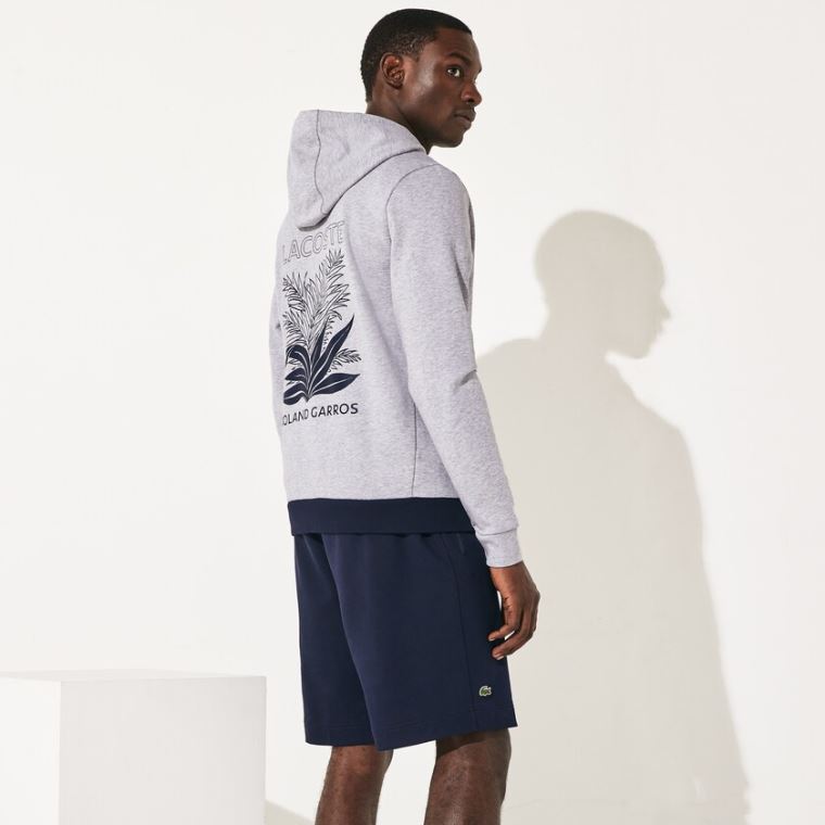 Lacoste SPORT Roland Garros Csuklyás Zip-Up Sweatshirt Szürke Sötétkék Kék Fehér | vA8Jr0An