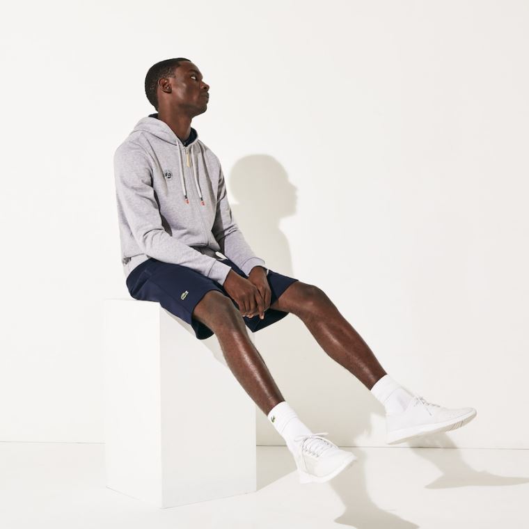 Lacoste SPORT Roland Garros Csuklyás Zip-Up Sweatshirt Szürke Sötétkék Kék Fehér | vA8Jr0An