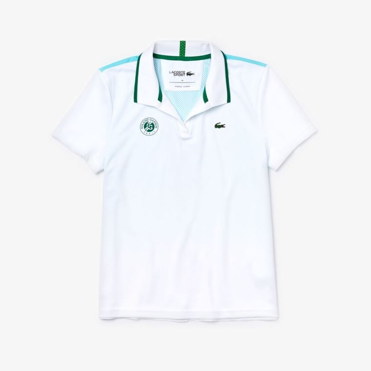 Lacoste SPORT Roland Garros Ombré-Print Polo Shirt Fehér Türkiz Zöld | XnA4MjxB