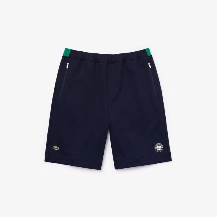 Lacoste SPORT Roland Garros Pamut Fleece Shorts Sötétkék Kék Zöld Fehér | Lrtan7cW