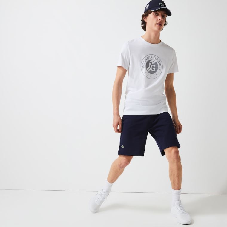 Lacoste SPORT Roland Garros Pamut Fleece Shorts Sötétkék Kék Zöld Fehér | Lrtan7cW