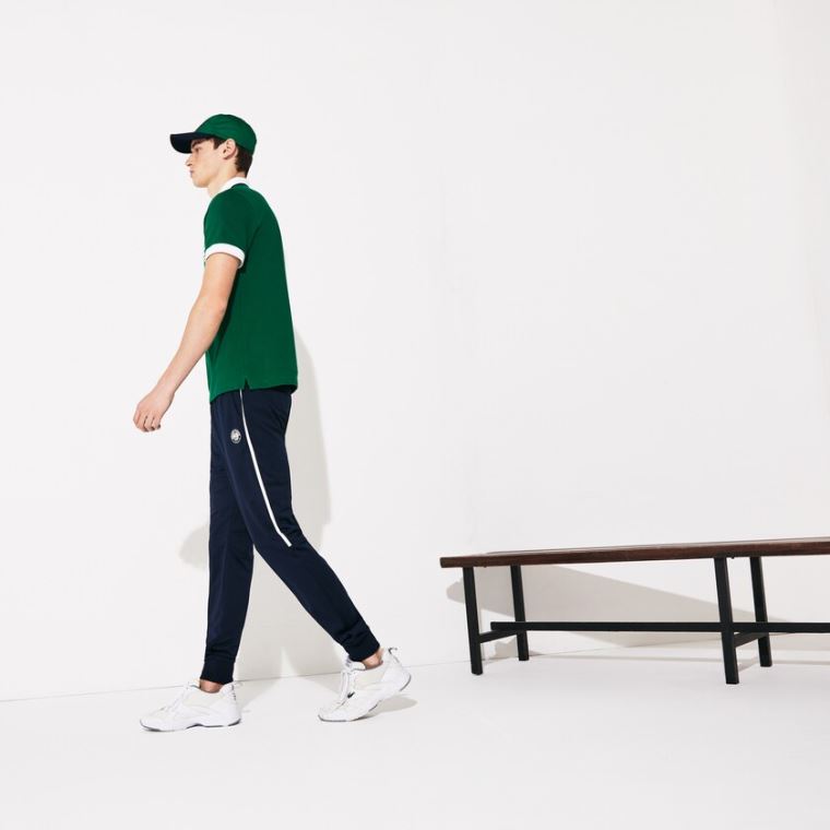 Lacoste SPORT Roland Garros Plant-Print Pamut Polo Shirt Zöld Fehér Sötétkék Kék | 3O7CfGUZ