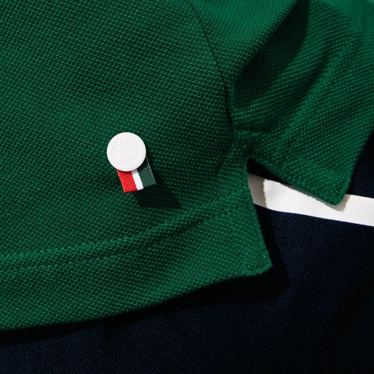 Lacoste SPORT Roland Garros Plant-Print Pamut Polo Shirt Zöld Fehér Sötétkék Kék | 3O7CfGUZ