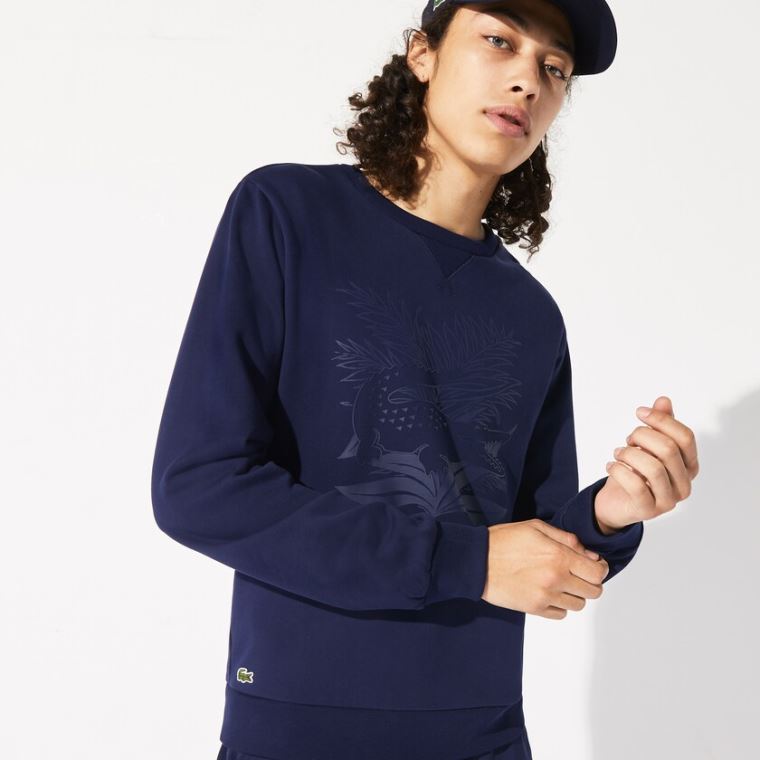 Lacoste SPORT Roland Garros Plant Print Sweatshirt Sötétkék Kék Zöld | L7Yzd3tj