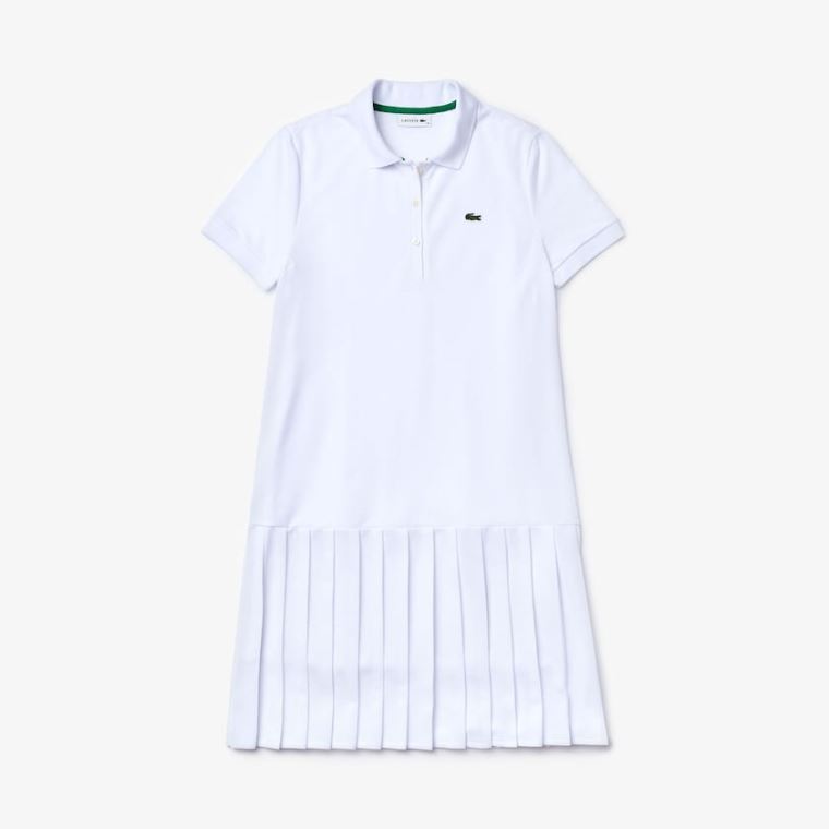 Lacoste SPORT Roland Garros Pleated Polo Ruha Fehér Zöld Sötétkék Kék | 32cX5YjE