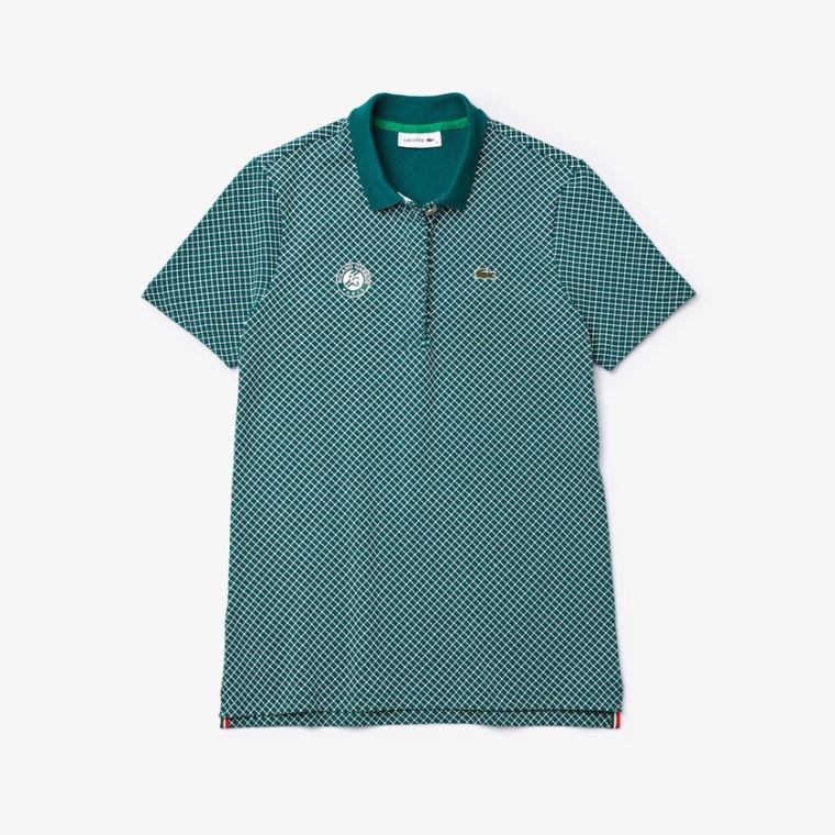 Lacoste SPORT Roland Garros Printed Pamut Polo Shirt Zöld Fehér Piros | Xm1eDdRn