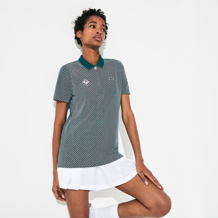 Lacoste SPORT Roland Garros Printed Pamut Polo Shirt Zöld Fehér Piros | Xm1eDdRn