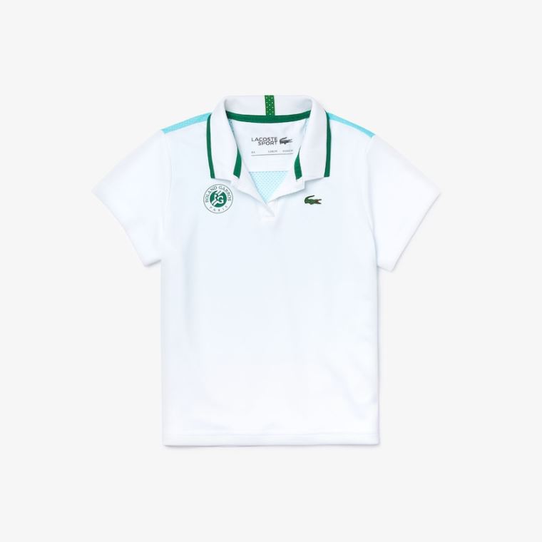 Lacoste SPORT Roland Garros V-Neck Polo Shirt Fehér Türkiz Zöld | uhO0M9zA